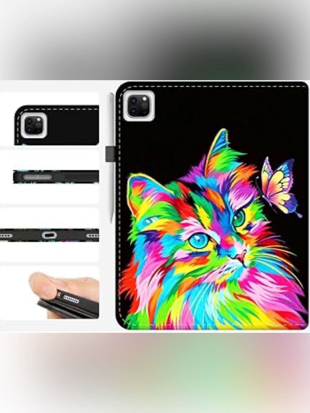 Rainbow Cat &  Butterfly Black 11”  M20 Case IPad Air  New